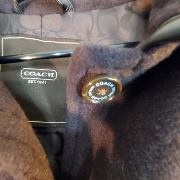 COACH Women's Size Medium Brown Wool/Mohair Blend Leather-Trim Coat - Picture 4 of 7